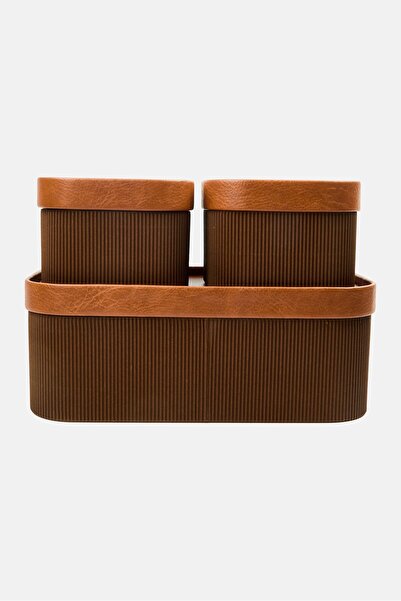 Muy Mucho مجموعة من 3 صناديق تخزين مع غطاء، 32 طول × 12 ارتفاع × 16 عرض، بني