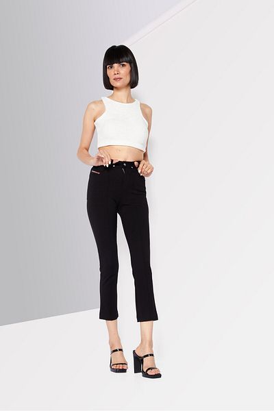 Diesel Women Regular Fit Plain Pull On Pants, Deep Black