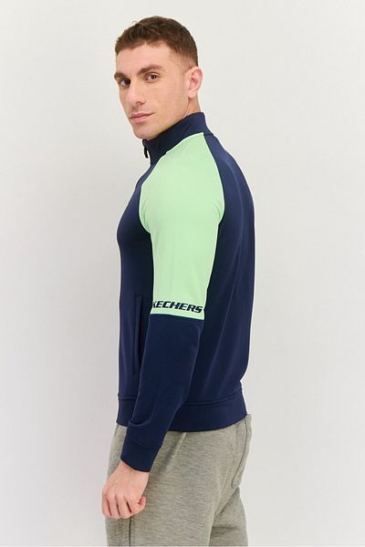 SKECHERS Men Sportswear Fit Brand Logo Long Sleeves Outdoor Jacket, Navy