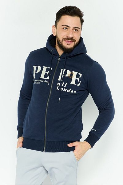 Pepe Jeans Men Hooded Long Sleeve Embroidered Full Zip Sweatshirt, Navy
