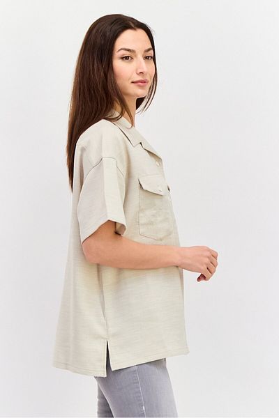 WRANGLER Women Regular Fit Solid Short Sleeves Casual Shirt, Beige