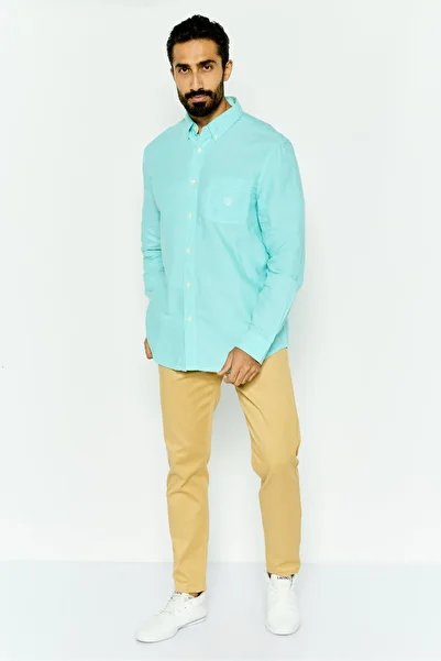 Chaps Men Custom Fit Embroidered Long Sleeve Casual Shirt, Turquoise