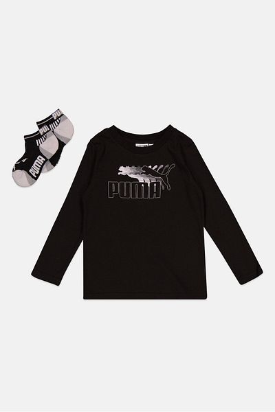 Puma Toddlers Boy 2 Piece Graphic Long Sleeve T-Shirt With Socks, Black Combo
