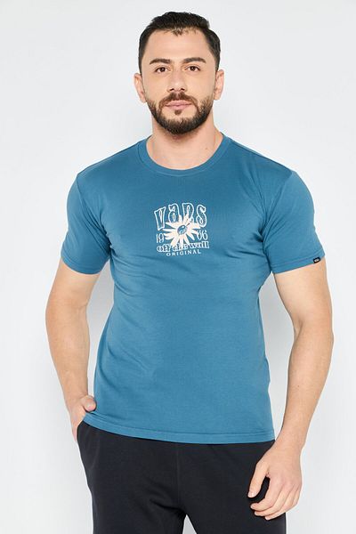 Vans Men Crew Neck Short Sleeves Graphic Print T-Shirt, Teal Blue Combo