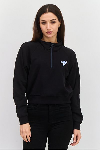 Esprit Women Mock Neck Embroidered Long Sleeves Sweatshirt, Black