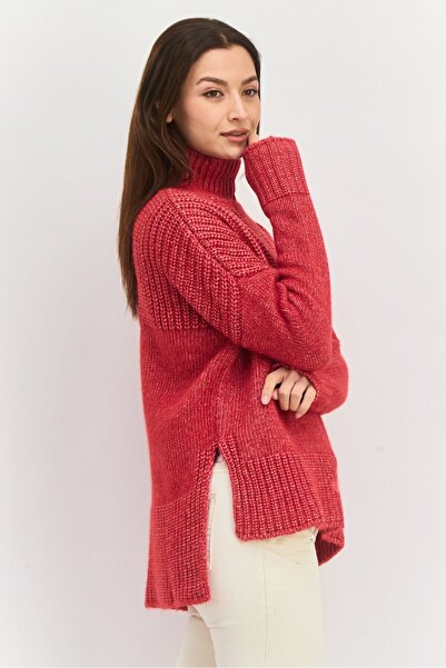 Hugo Boss Women Mock Neck Textured Sweater, Red