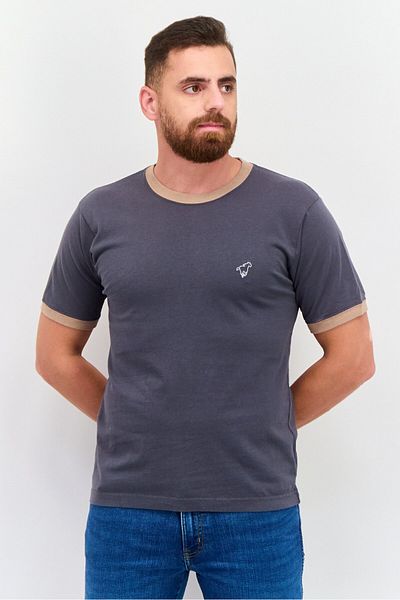 WRANGLER Men Crew Neck Short Sleeves Brand Logo T-shirt, Dark Grey