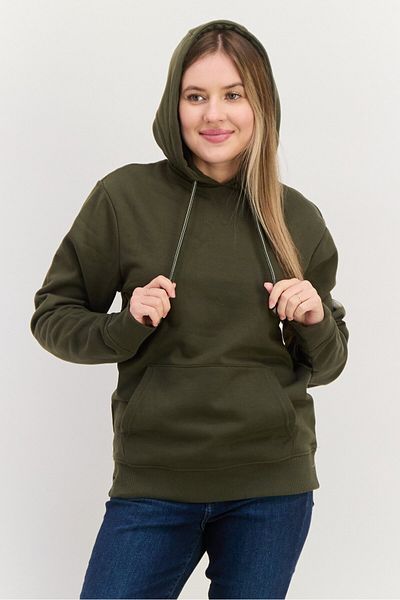 Threadbare Women Hooded Embroidered Sweatshirt, Dark Khaki