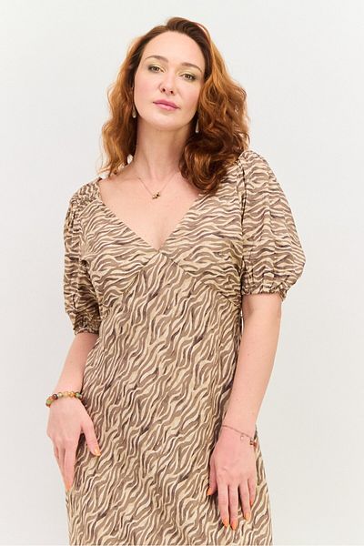 Scotch & Soda Women Animal Print Open Back Maxi Dress, Beige Combo