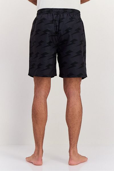 Ellesse شورت رجالي للشاطئ بسحّاب وطبعة كاملة، أسود