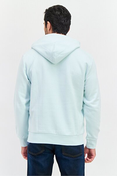 Esprit Men Hood With Drawstring Long Sleeve Embroidered Sweatshirts, Mint Blue