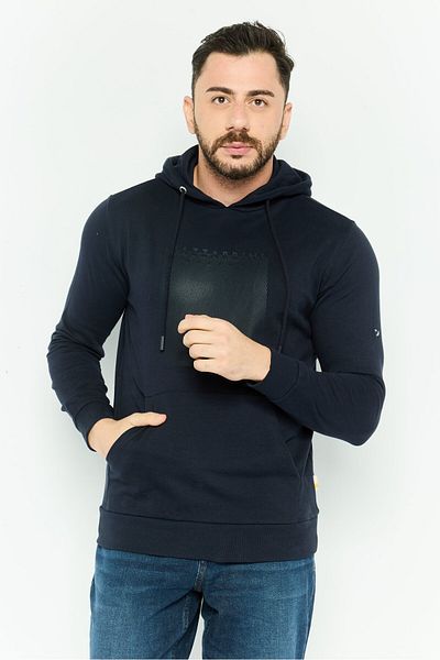 GAZZARRİNİ Men Hooded Graphic Long Sleeves Sweatshirt, Navy