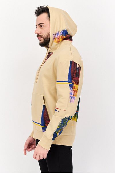 Esprit هودي رجالي بأكمام طويلة وطبعة جرافيكية، لون بيج