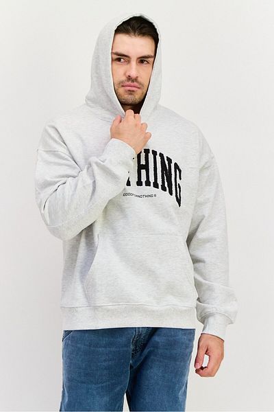 Good For Nothing Men Hooded Neck Embroidered Long Sleeves Sweatshirt, Grey
