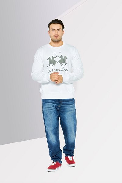 La Martina Men Crew Neck Long Sleeve Brand Logo Sweatshirt, White