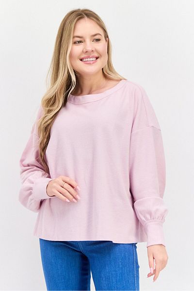 NIA Women Crew Neck Long Sleeve Textured Sweatshirt, Pink