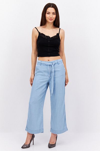 Esprit Women Plain Belted Wide Leg Pants, Blue