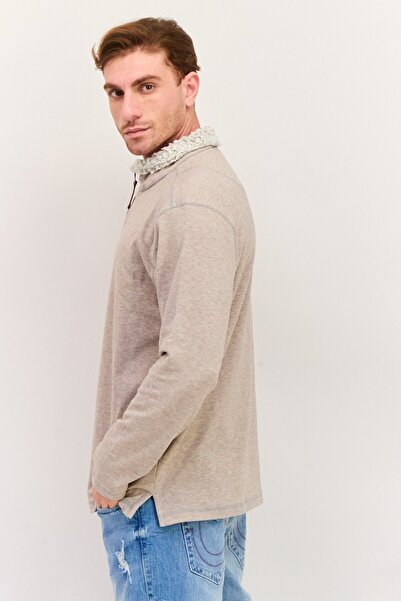 True Grit Men Mock Neck Heather Sweater, Khaki