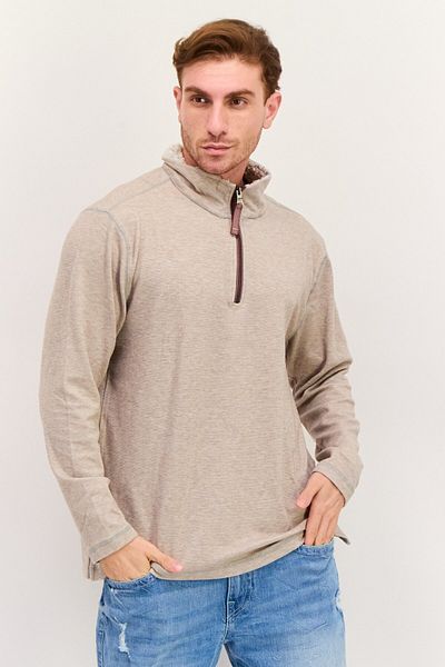 True Grit Men Mock Neck Heather Sweater, Khaki