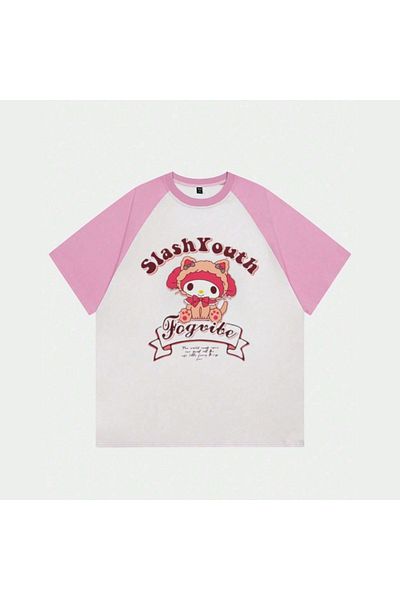 Touz Moda Λευκό Unisex Pink Raglan SlashYouth T-Shirt
