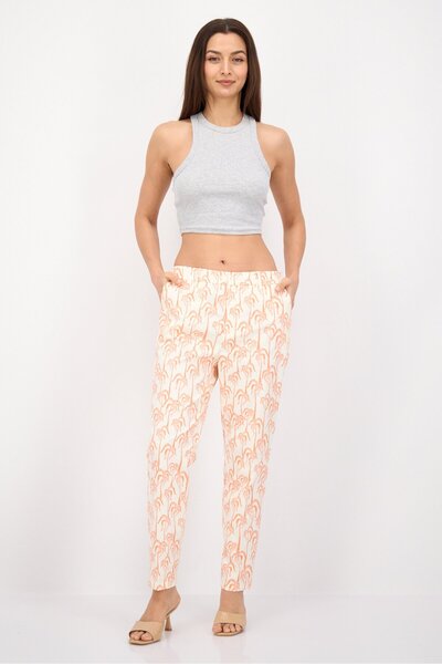 Scotch & Soda Women Printed Stretchable Chino Pants, Light Peach Combo