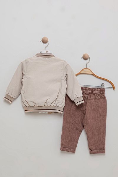 Bombili College Jacketed Embroidery Detailed Patterned Shirt Pants Combination 3-Piece Baby Boy Set