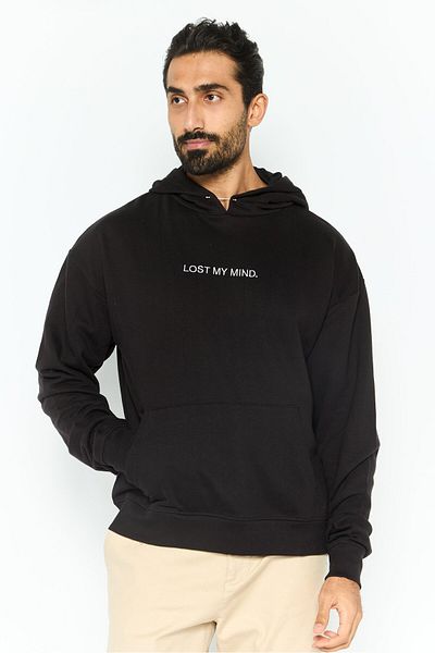 Night Addict Men Long Sleeves Embroidered Hooded Sweatshirt, Black