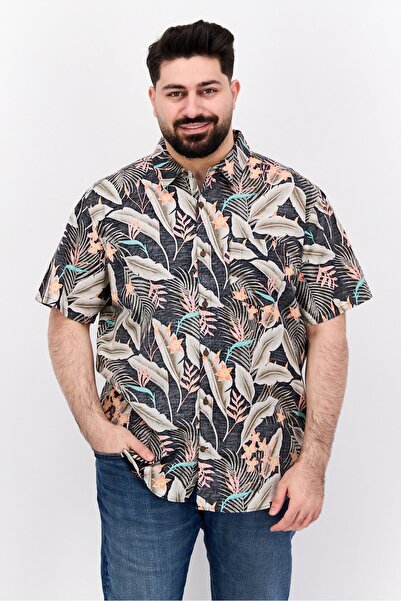 Hurley قميص رجالي كاجوال بقصّة عادية وأكمام قصيرة وطبعة زهور، أسود