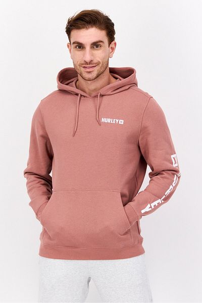 Hurley Men Brand Logo Long Sleeves Hoodies, Dusty Pink