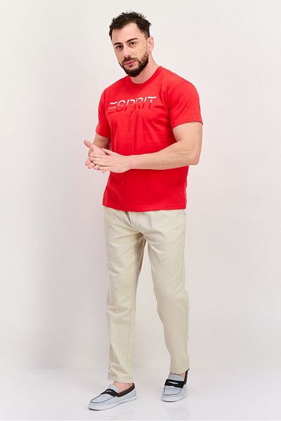 Esprit Men Crew Neck Short Sleeves Brand Logo T-Shirt, Red