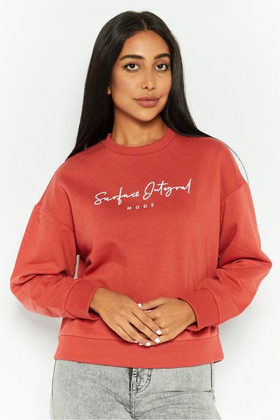 Mode by Redtape Women Crew Neck Graphic Long Sleeves Sweatshirt, Dark Brown