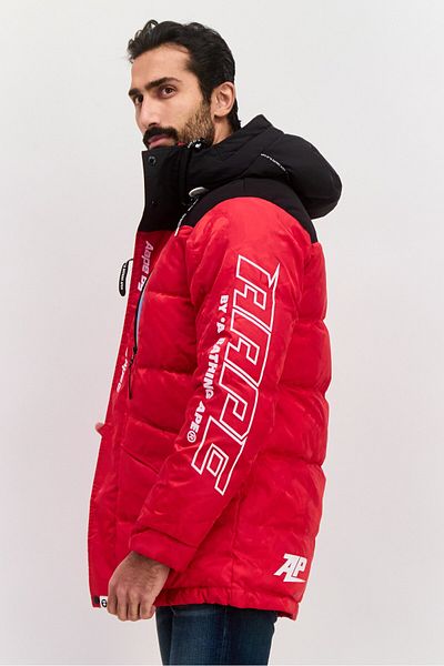 Aape By A Bathing Ape Men Two Tone Hooded Bomber Jacket, Red Combio