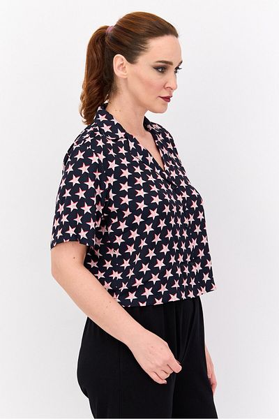 Tommy Hilfiger Women Allover Print Short Sleeves Pajama Shirt, Navy Combo