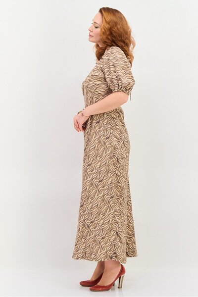 Scotch & Soda Women Animal Print Open Back Maxi Dress, Beige Combo