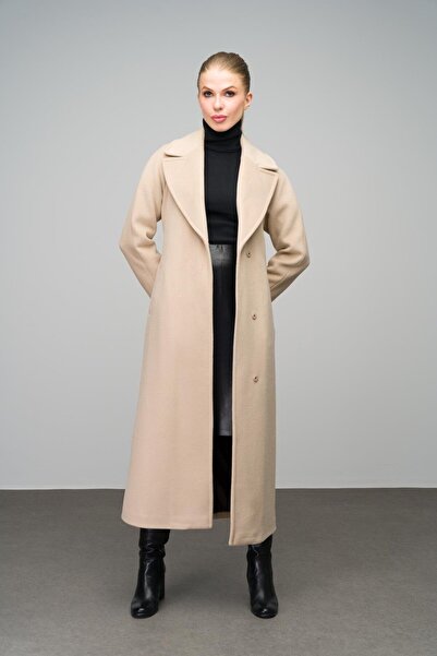 Olcay Reglan Sleeve Snap Closure Maxi Coat Beige 3063-Y