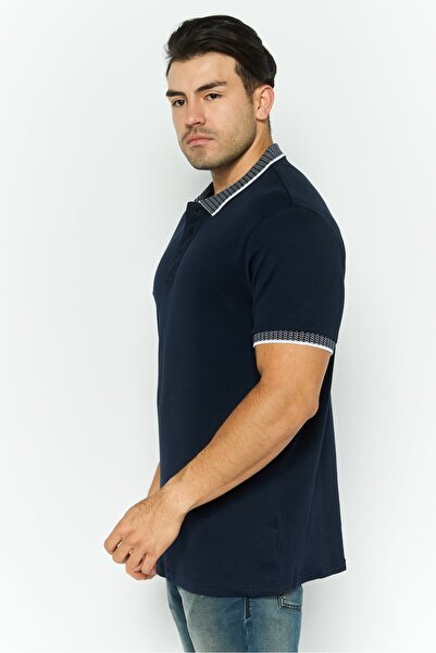 Threadbare Men Regular Fit Textured Short Sleeves Polo, Navy