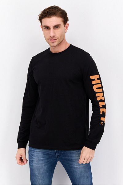 Hurley Men Crew Neck Long Sleeve Brand Logo Sweatshirt, Black