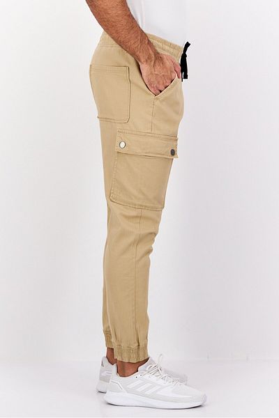 Modern Culture Men Regular Fit Drawstring Textured Cargo Pants, Khaki