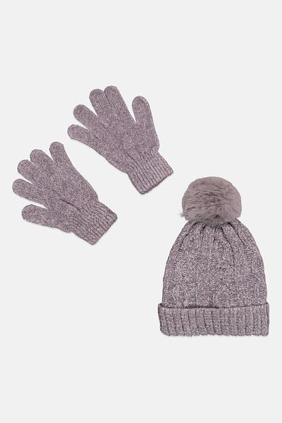 Laundry by Shelli Segal Women 2pcs Cable Knit Beanie And Gloves Set, Grey
