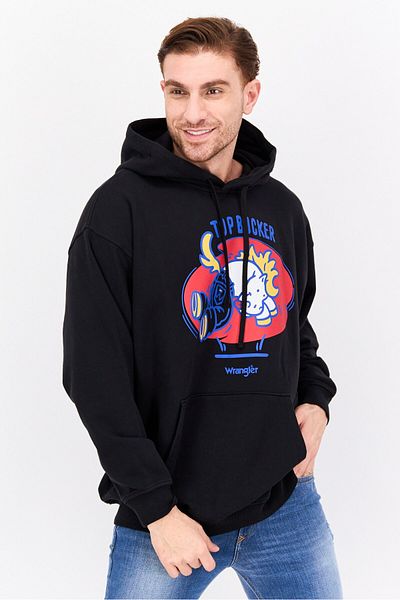 WRANGLER Men Hooded Long Sleeve Graphic Sweatshirt, Black Combo