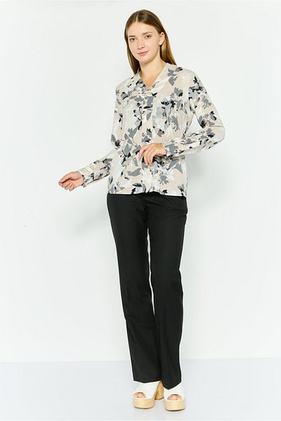 Calvin Klein Women V-neck Long Sleeves Floral Print Blouse, Beige Combo
