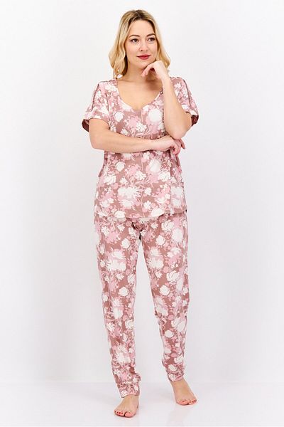Vince Camuto Women Floral Printed Short Sleeves Top And Pants Pajamas Set, Pink