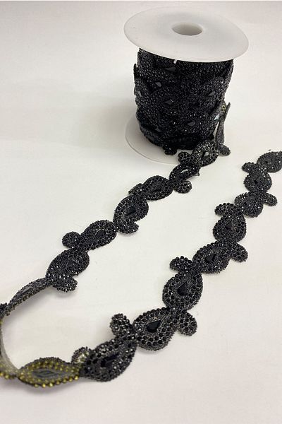 Hayalperest boncuk Black Shawl Pattern Iron-On Strip Stone Sconce