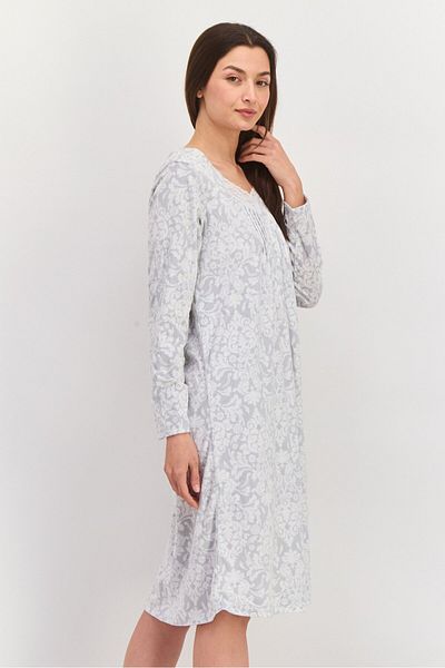 Carole Hochman Women Allover Print Full Sleeves Sleepwear Dress, Grey