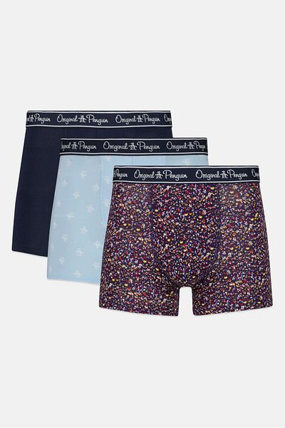 Original Penguin Men 3 Pack Allover Print Boxer Briefs, Light Blue