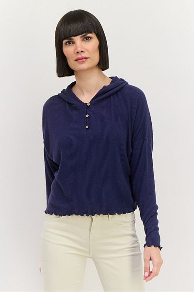 Roxy Women Hooded Long Sleeves Ribbed Sweater, Navy
