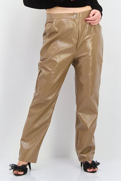 4th & Reckless Women Regular Fit Wide Leg Leather Pants, Dark Tan