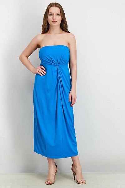 Esprit Women Solid Strapless Midi Dress, Blue