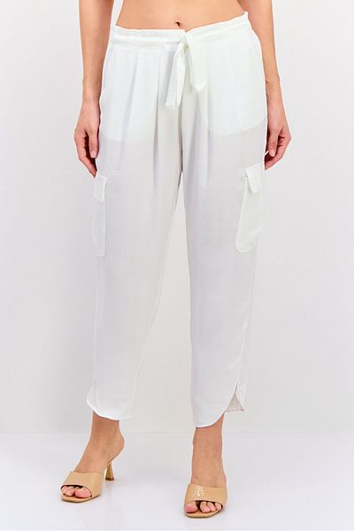 Ramy Brook Women Regular Fit Plain Cropped Pants, Ivory
