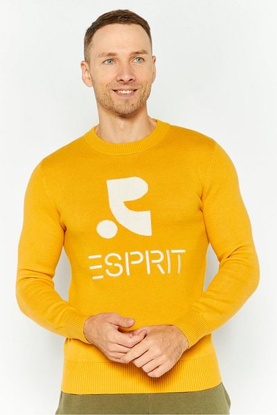 Esprit x Rest and Recreation Men Crew Neck Long Sleeves Knitted Sweater, Yellow